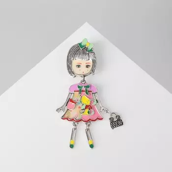 Брошь «Девочка» необычная, цветная в чернёном серебре