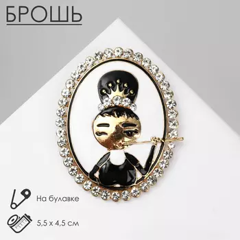Брошь «Девушка» в зеркале, цвет чёрно-белый в золоте