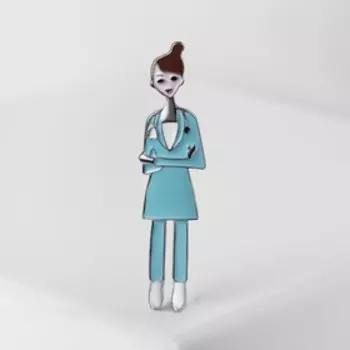 Брошь "Доктор" женщина, цвет голубой в серебре