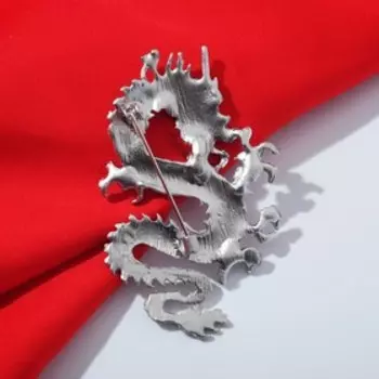 Брошь "Дракон", цвет матовое серебро