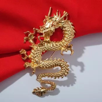 Брошь "Дракон", цвет матовое золото