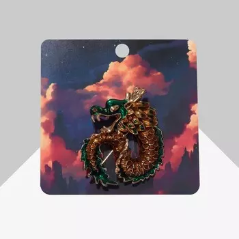 Брошь «Дракон» яркий, цвет коричнево-зелёный в золоте