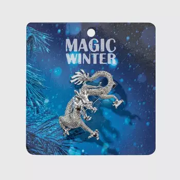 Брошь «Дракон» свирепый, цвет серебро