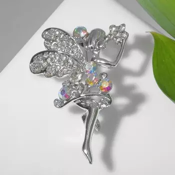 Брошь «Дюймовочка», цвет радужный в серебре