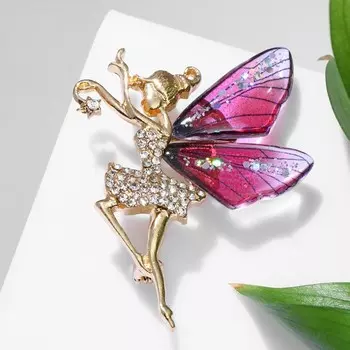 Брошь «Фея» танцующая, бело-розовая в золоте