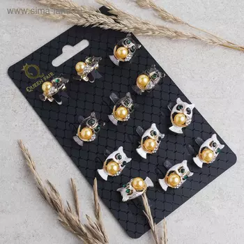 Брошь «Филин с бусиной» мини, цвет МИКС в золоте (неделимая фасовка 12 шт., цена за шт.)