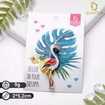 Брошь "Фламинго", цветная в золоте