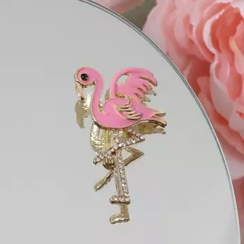 Брошь «Фламинго» милый, цвет бело-розовый в золоте