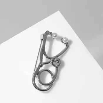 Брошь «Фонендоскоп» врача, в сером металле