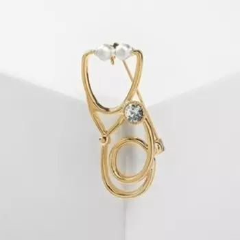 Брошь «Фонендоскоп» врача, цвет белый в золоте