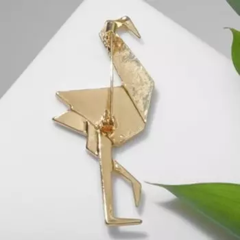 Брошь "Геометрия" фламинго, цвет чёрно-белый в золоте