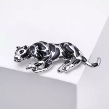 Брошь "Гепард", цвет чёрный в серебре