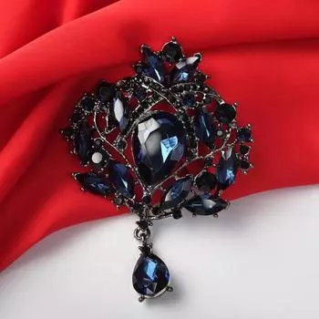 Брошь «Императорская», синяя в сером металле
