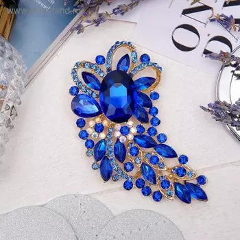 Брошь «Императрица» иней, синяя в золоте