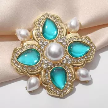 Брошь "Императрица" орден, цвет бело-зелёный в золоте