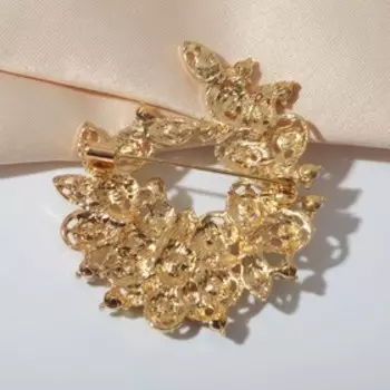 Брошь "Императрица" подкова, цвет зелёный в золоте