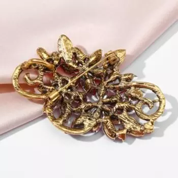 Брошь "Императрица" соцветие с витками, цвет красный в чернёном золоте