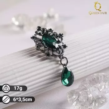 Брошь «Императрица» вензеля, цвет изумрудный в сером металле