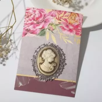 Брошь "Камея" классика, цвет серый в черненом серебре