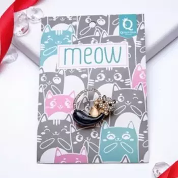 Брошь "Киса", цвет черно-белый в золоте