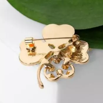 Брошь «Клевер», зелёная в золоте