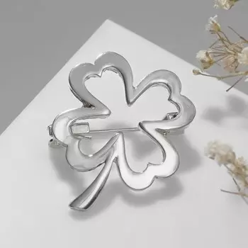 Брошь «Клевер» контур, цвет серебро