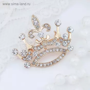 Брошь «Корона», цвет белый в золоте