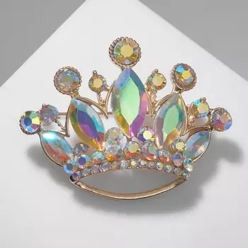 Брошь "Корона" лучистая, цвет радужный в золоте