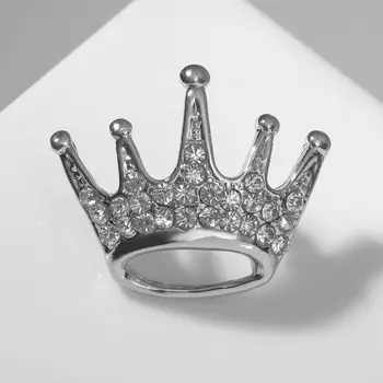 Брошь "Корона" мини, цвет белый в серебре