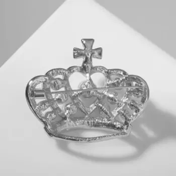 Брошь "Корона" сердце, цвет белый в серебре