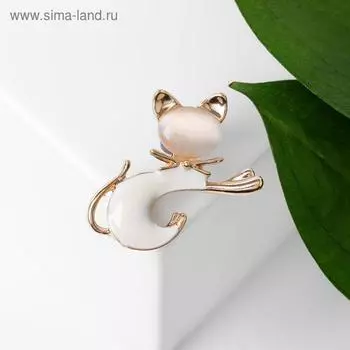 Брошь «Кошечка», бело-бежевая в золоте