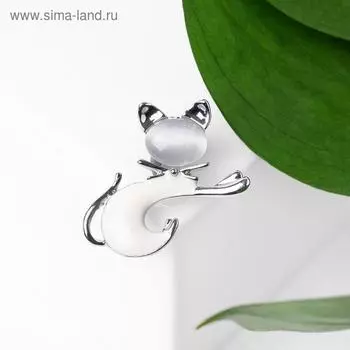 Брошь «Кошечка», белая в серебре