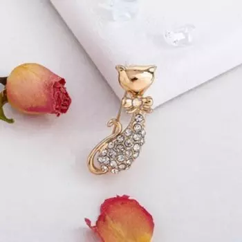 Брошь «Кошечка» муся, цвет белый в золоте