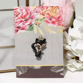 Брошь "Кошечка" загадочная, цвет чёрно-белый в золоте