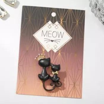 Брошь «Кошечки» принц и принцесса, цвет чёрный в золоте