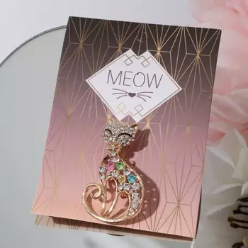 Брошь «Кошка» грациозная, цветная в золоте