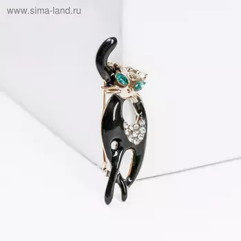 Брошь «Кошечка» грация, цвет черно-белый в золоте