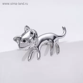 Брошь "Кошка" крошка, цвет чёрный в серебре