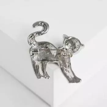 Брошь "Кошка пятнистая", цвет красный в серебре