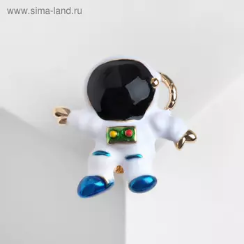 Брошь "Космонавт", цвет сине-белый в золоте