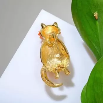 Брошь "Кот" полосатый, цвет оранжевый в золоте