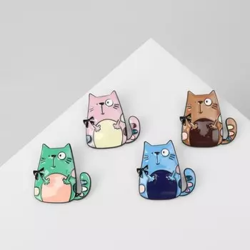 Брошь «Котик» мультяшный, МИКС в чёрном металле