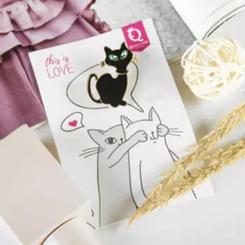 Брошь «Котик» застенчивый, цвет чёрный в золоте