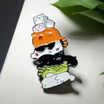 Брошь "Котики", цветная в сером металле