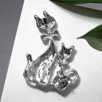Брошь "Котики" пара, цвет серебро