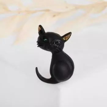 Брошь «Котёнок», цвет чёрный глянцевый в золоте