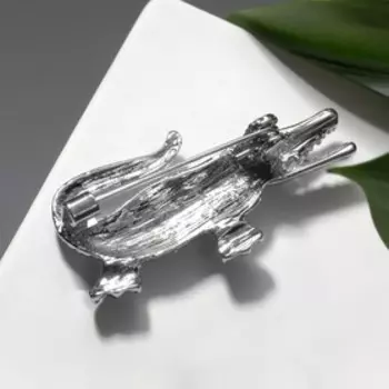 Брошь "Крокодил", цвет чёрный в серебре