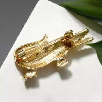 Брошь «Крокодил», цвет чёрный в золоте