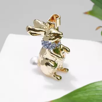 Брошь "Кролик" пушистый, цвет золотисто-серый