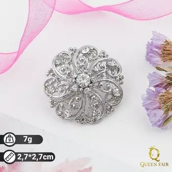 Брошь «Круг узорный», цвет белый в серебре